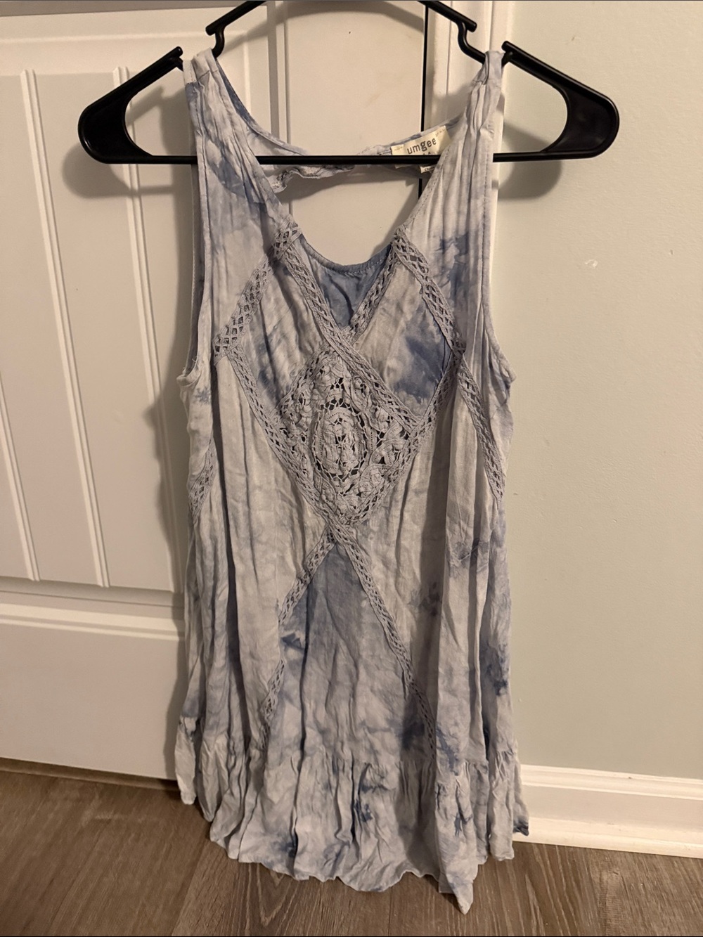 Umgee Light Blue Tie-Dye Crochet Front Tank